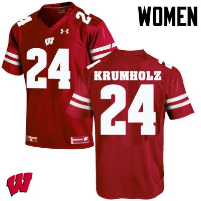 Women's Wisconsin Badgers NCAA #24 Adam Krumholz Red Authentic Under Armour Stitched College Football Jersey UF31O50FM